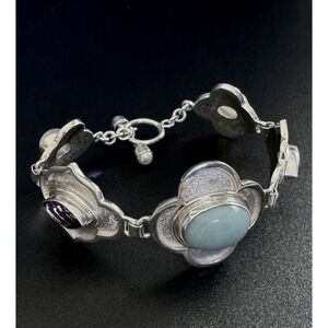 PTI Nepal 925 Sterling Multi Stone Bracelet Amethyst Moonstone 34g